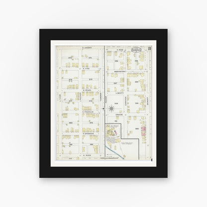 Old map wall art mockup — black gallery frame with white mat — Sanborn Fire Insurance Map from Shamokin, Northumberland County, Pennsylvania (1891), Sheet #0011