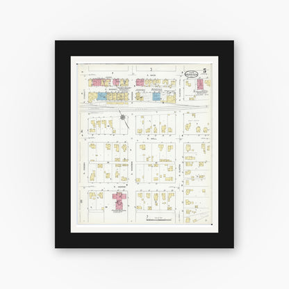 Old map wall art mockup — black gallery frame with white mat — Sanborn Fire Insurance Map from Morrison, Whiteside County, Illinois (1912), Sheet #0005