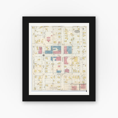 Old map wall art mockup — black gallery frame with white mat — Sanborn Fire Insurance Map from Ossian, Wells County, Indiana (1933), Sheet #0002