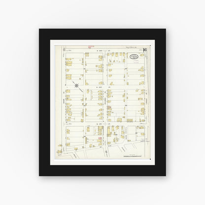Old map wall art mockup — black gallery frame with white mat — Sanborn Fire Insurance Map from Tyrone, Blair County, Pennsylvania (1911), Sheet #0016