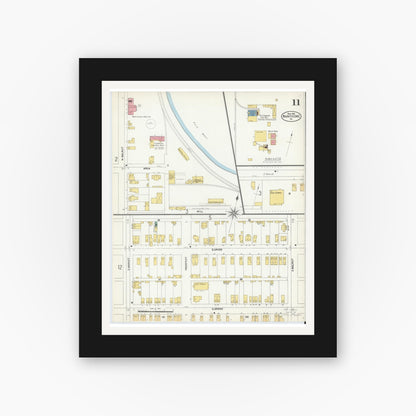 Old map wall art mockup — black gallery frame with white mat — Sanborn Fire Insurance Map from Nanticoke, Luzerne County, Pennsylvania (1903), Sheet #0011