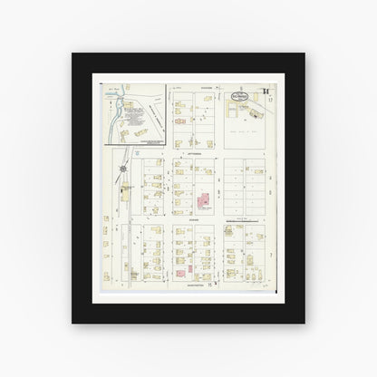 Old map wall art mockup — black gallery frame with white mat — Sanborn Fire Insurance Map from Big Rapids, Mecosta County, Michigan (1914), Sheet #0014