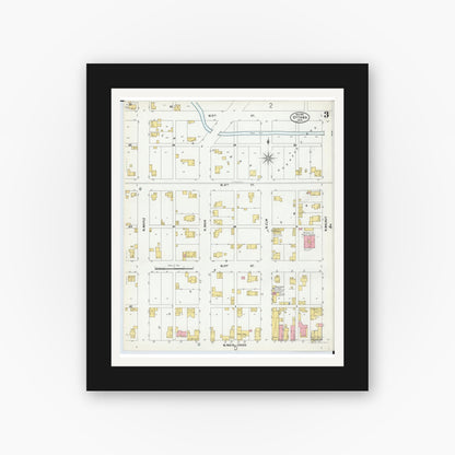 Old map wall art mockup — black gallery frame with white mat — Sanborn Fire Insurance Map from Ottawa, Putnam County, Ohio (1900), Sheet #0003