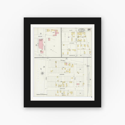 Old map wall art mockup — black gallery frame with white mat — Sanborn Fire Insurance Map from Cohoes, Albany County, New York (1896), Sheet #0026