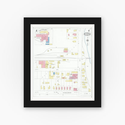 Old map wall art mockup — black gallery frame with white mat — Sanborn Fire Insurance Map from Willoughby, Lake County, Ohio (1931), Sheet #0004