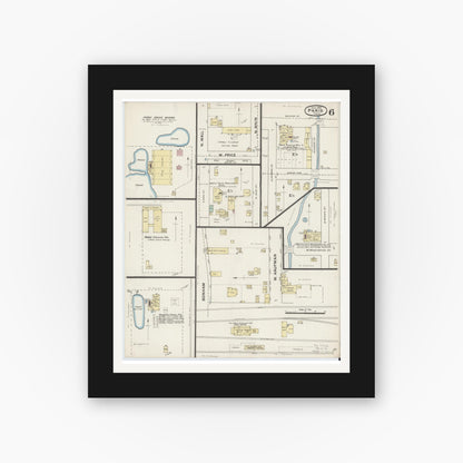 Old map wall art mockup — black gallery frame with white mat — Sanborn Fire Insurance Map from Paris, Lamar County, Texas (1888), Sheet #0006
