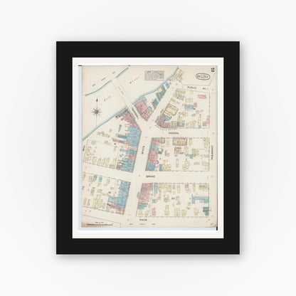 Old map wall art mockup — black gallery frame with white mat — Sanborn Fire Insurance Map from Beloit, Rock County, Wisconsin (1884) - Complete Map Set