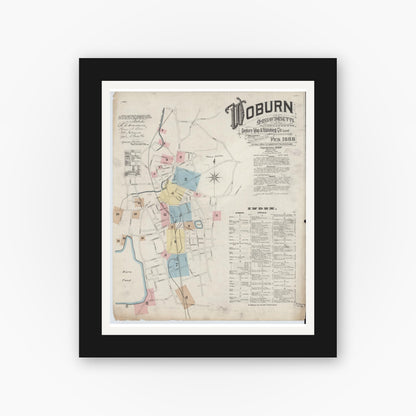 Old map wall art mockup — black gallery frame with white mat — Sanborn Fire Insurance Map from Woburn, Middlesex County, Massachusetts (1888) - Complete Map Set