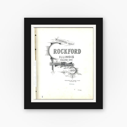 Old map wall art mockup — black gallery frame with white mat — Sanborn Fire Insurance Map from Rockford, Winnebago County, Illinois (1951), Sheet #0001