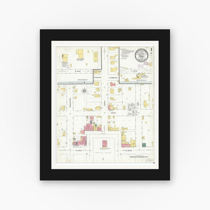 Old map wall art mockup — black gallery frame with white mat — Sanborn Fire Insurance Map from Paoli, Orange County, Indiana (1909) - Complete Map Set