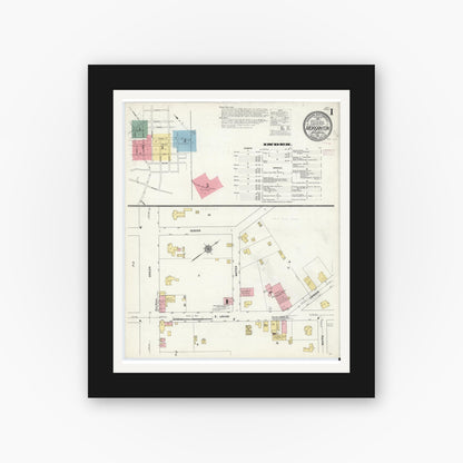 Old map wall art mockup — black gallery frame with white mat — Sanborn Fire Insurance Map from Morganton, Burke County, North Carolina (1910) - Complete Map Set