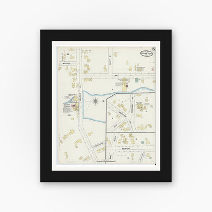 Old map wall art mockup — black gallery frame with white mat — Sanborn Fire Insurance Map from Abington, Plymouth County, Massachusetts (1891), Sheet #0005