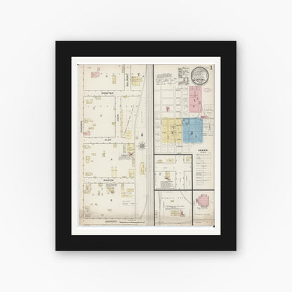 Old map wall art mockup — black gallery frame with white mat — Sanborn Fire Insurance Map from Clinton, De Witt County, Illinois (1887) - Complete Map Set