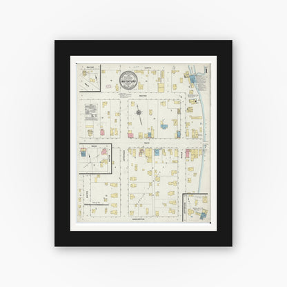 Old map wall art mockup — black gallery frame with white mat — Sanborn Fire Insurance Map from Waterford, Racine County, Wisconsin (1911) - Complete Map Set