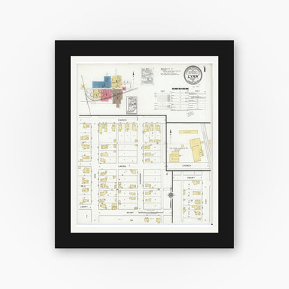Old map wall art mockup — black gallery frame with white mat — Sanborn Fire Insurance Map from Lynn, Randolph County, Indiana (1920) - Complete Map Set