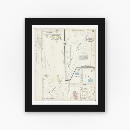 Old map wall art mockup — black gallery frame with white mat — Sanborn Fire Insurance Map from Stillwater, Washington County, Minnesota (1884), Sheet #0012