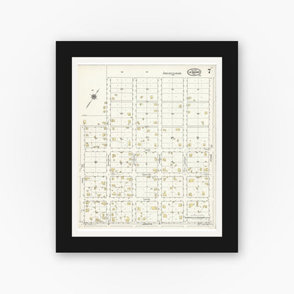 Old map wall art mockup — black gallery frame with white mat — Sanborn Fire Insurance Map from La Grange, Fayette County, Texas (1921), Sheet #0007