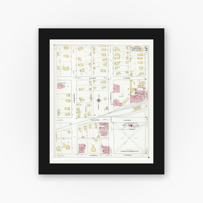 Old map wall art mockup — black gallery frame with white mat — Sanborn Fire Insurance Map from Macomb, Mcdonough County, Illinois (1910), Sheet #0002