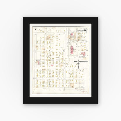 Old map wall art mockup — black gallery frame with white mat — Sanborn Fire Insurance Map from Perry, Dallas County, Iowa (1947), Sheet #0005