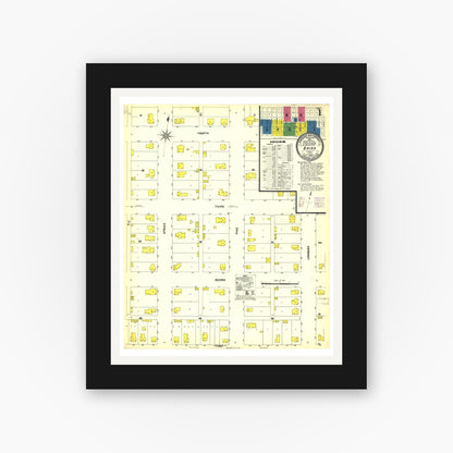 Old map wall art mockup — black gallery frame with white mat — Sanborn Fire Insurance Map from Baird, Callahan County, Texas (1908), Sheet #0001