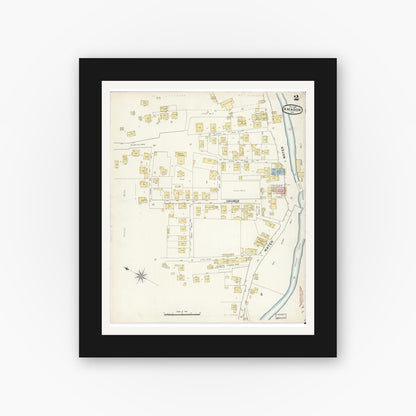 Old map wall art mockup — black gallery frame with white mat — Sanborn Fire Insurance Map from Amador, Amador County, California (1890), Sheet #0002