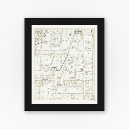 Old map wall art mockup — black gallery frame with white mat — Sanborn Fire Insurance Map from Green Cove Springs, Clay County, Florida (1917), Sheet #0005