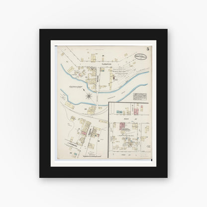 Old map wall art mockup — black gallery frame with white mat — Sanborn Fire Insurance Map from Ashtabula, Ashtabula County, Ohio (1884), Sheet #0005