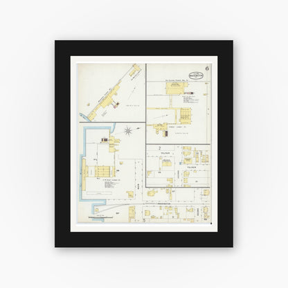 Old map wall art mockup — black gallery frame with white mat — Sanborn Fire Insurance Map from Washington, Beaufort County, North Carolina (1896), Sheet #0006