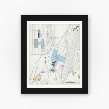 Old map wall art mockup — black gallery frame with white mat — Sanborn Fire Insurance Map from Joliet, Will County, Illinois (1891), Sheet #0020