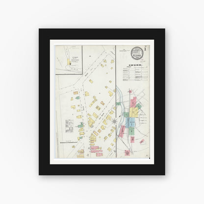 Old map wall art mockup — black gallery frame with white mat — Sanborn Fire Insurance Map from Allegany, Cattaraugus County, New York (1897), Sheet #0001