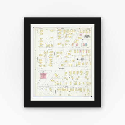 Old map wall art mockup — black gallery frame with white mat — Sanborn Fire Insurance Map from Ypsilanti, Washtenaw County, Michigan (1909), Sheet #0006