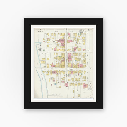 Old map wall art mockup — black gallery frame with white mat — Sanborn Fire Insurance Map from Millville, Cumberland County, New Jersey (1898), Sheet #0003