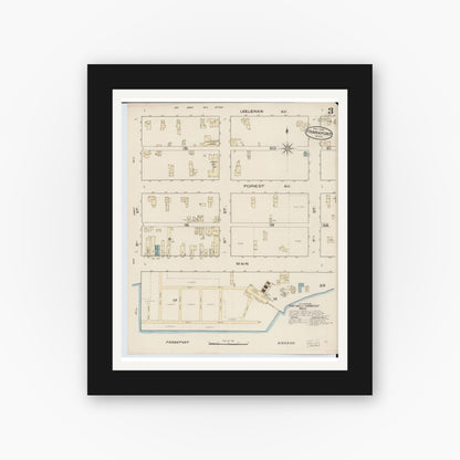 Old map wall art mockup — black gallery frame with white mat — Sanborn Fire Insurance Map from Frankfort, Benzie County, Michigan (1885), Sheet #0003