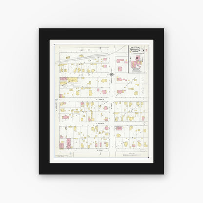 Old map wall art mockup — black gallery frame with white mat — Sanborn Fire Insurance Map from Nashville, Washington County, Illinois (1915), Sheet #0006