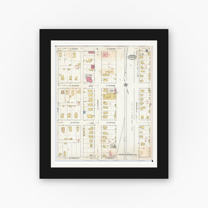 Old map wall art mockup — black gallery frame with white mat — Sanborn Fire Insurance Map from Paxton, Ford County, Illinois (1932), Sheet #0008