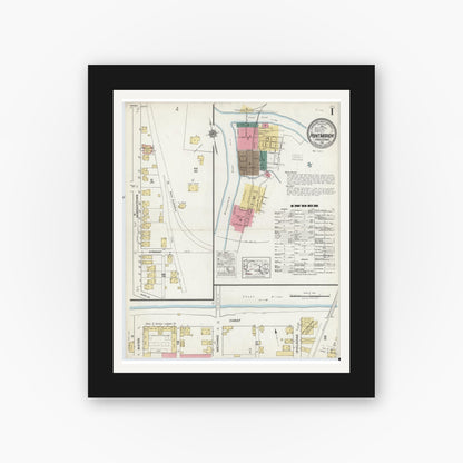 Old map wall art mockup — black gallery frame with white mat — Sanborn Fire Insurance Map from Point Marion, Fayette County, Pennsylvania (1921) - Complete Map Set