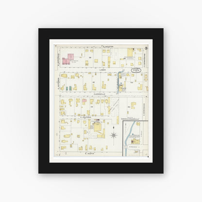 Old map wall art mockup — black gallery frame with white mat — Sanborn Fire Insurance Map from Paris, Lamar County, Texas (1892), Sheet #0003