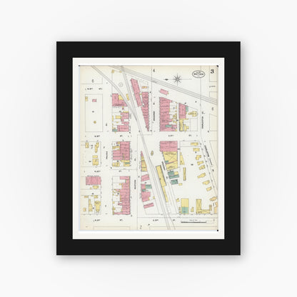 Old map wall art mockup — black gallery frame with white mat — Sanborn Fire Insurance Map from Mattoon, Coles County, Illinois (1902), Sheet #0003