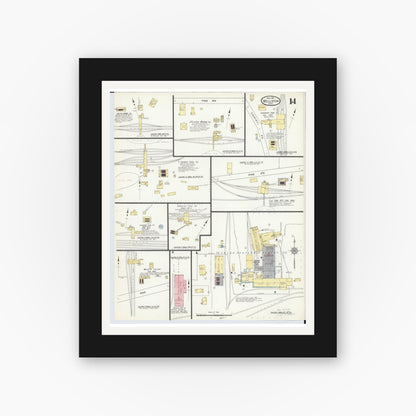 Old map wall art mockup — black gallery frame with white mat — Sanborn Fire Insurance Map from Wellston, Jackson County, Ohio (1911), Sheet #0014
