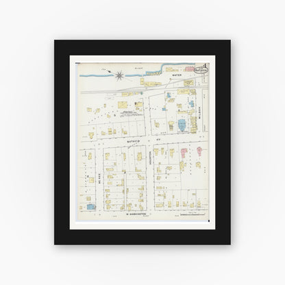 Old map wall art mockup — black gallery frame with white mat — Sanborn Fire Insurance Map from Batavia, Kane County, Illinois (1891), Sheet #0004