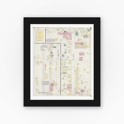 Old map wall art mockup — black gallery frame with white mat — Sanborn Fire Insurance Map from Zeeland, Ottawa County, Michigan (1908), Sheet #0003