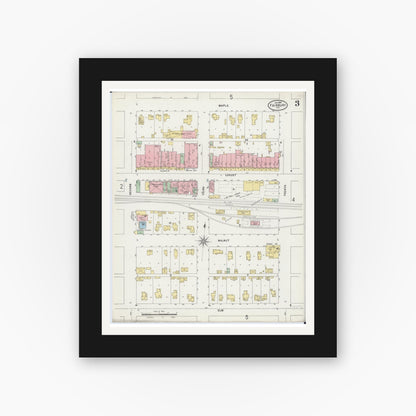 Old map wall art mockup — black gallery frame with white mat — Sanborn Fire Insurance Map from Fairbury, Livingston County, Illinois (1898), Sheet #0003