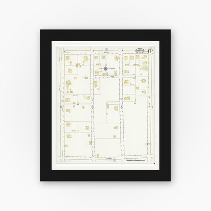 Old map wall art mockup — black gallery frame with white mat — Sanborn Fire Insurance Map from Bonham, Fannin County, Texas (1917), Sheet #0017