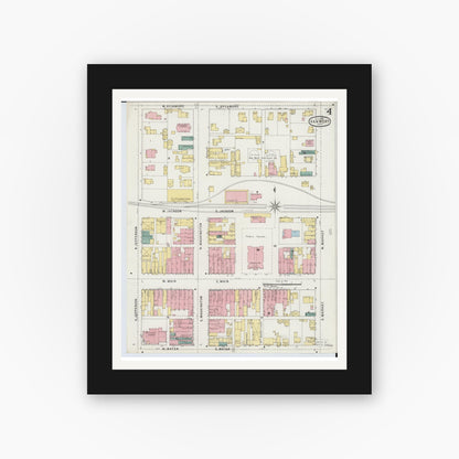 Old map wall art mockup — black gallery frame with white mat — Sanborn Fire Insurance Map from Van Wert, Van Wert County, Ohio (1895), Sheet #0004