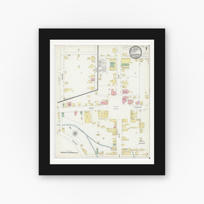 Old map wall art mockup — black gallery frame with white mat — Sanborn Fire Insurance Map from Christiansburg, Montgomery County, Virginia (1896) - Complete Map Set