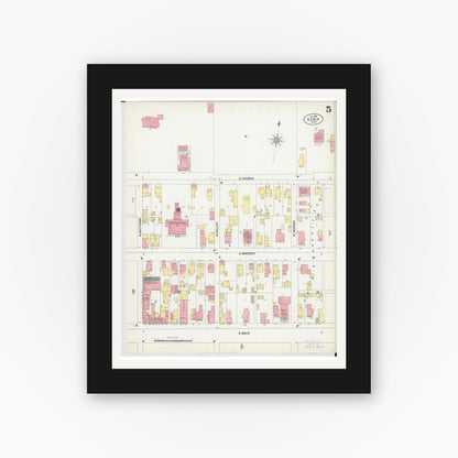 Old map wall art mockup — black gallery frame with white mat — Sanborn Fire Insurance Map from Xenia, Greene County, Ohio (1901), Sheet #0005