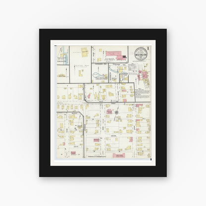Old map wall art mockup — black gallery frame with white mat — Sanborn Fire Insurance Map from West Milton, Miami County, Ohio (1912), Sheet #0001