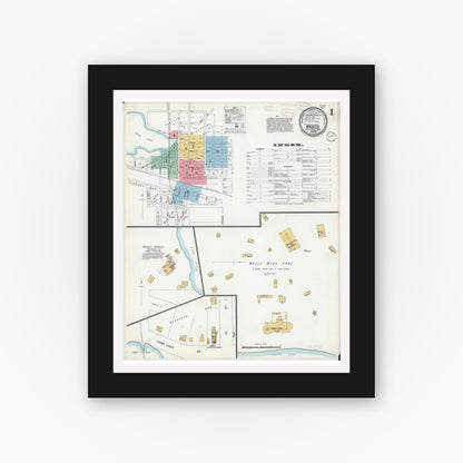 Old map wall art mockup — black gallery frame with white mat — Sanborn Fire Insurance Map from Waseca, Waseca County, Minnesota (1899), Sheet #0001