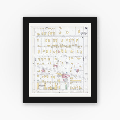 Old map wall art mockup — black gallery frame with white mat — Sanborn Fire Insurance Map from Taylorville, Christian County, Illinois (1899), Sheet #0005