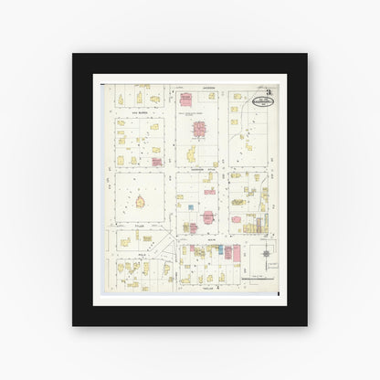 Old map wall art mockup — black gallery frame with white mat — Sanborn Fire Insurance Map from Black River Falls, Jackson County, Wisconsin (1914), Sheet #0003
